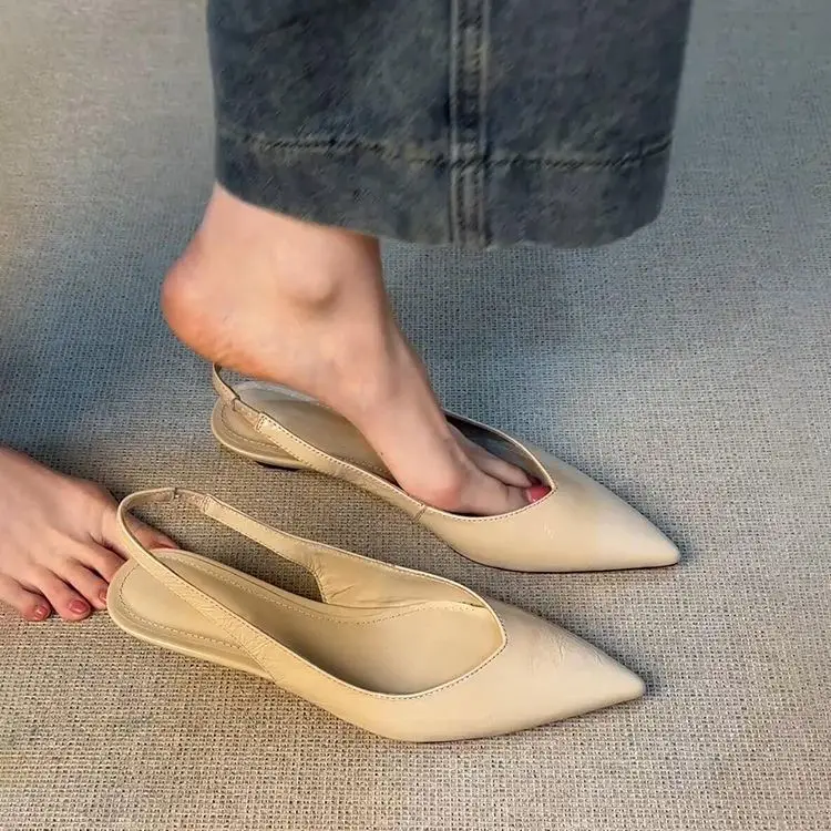 

Women's Summer Solid Color Pointed Shallow-mouth Wedge Shoes Temperament Elegant Daily Versatile Commuting Office Baotou Sandals