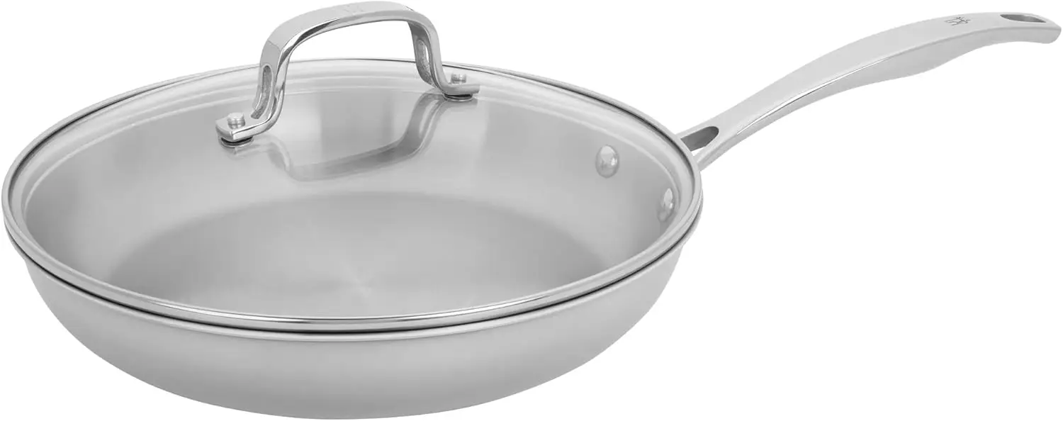

10-Inch Induction Frying Pan with Lid, Stainless Steel Tri-Ply Clad, Even Heating, Stay-Cool Handle, Dishwasher Safe