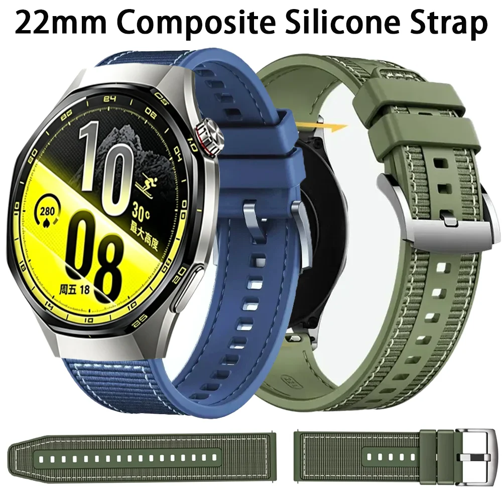 22mm Composite Silicone Nylon Braided Strap for Huawei Watch GT Runner 2 GT7 Pro GT7 GT6 5 4 3 46mm Bracelet Amazfit Bip Max 6 5