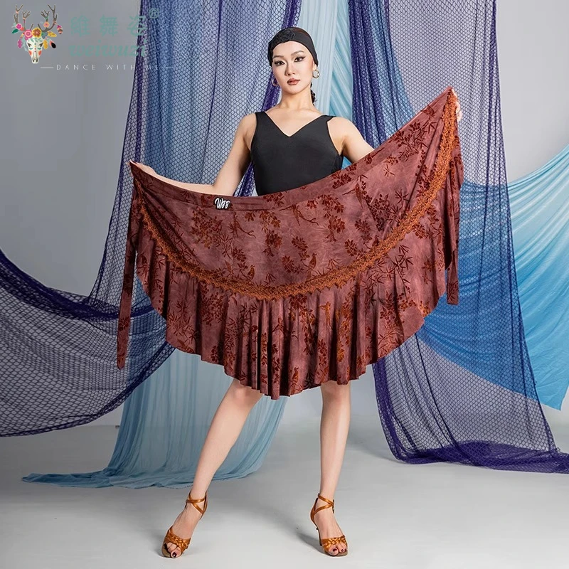 

Fringe Leopard Print Latin Dance One-piece Skirt Women Sexy Classic Latin Dance Tango Samba Chacha Practice Skirt Hip Scarf