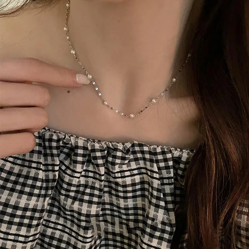 HI MAN 925 Sterling Silver Simple Gypsophila Pearl Pendant Necklace Women Trend Personality Hip Hop Party Jewelry