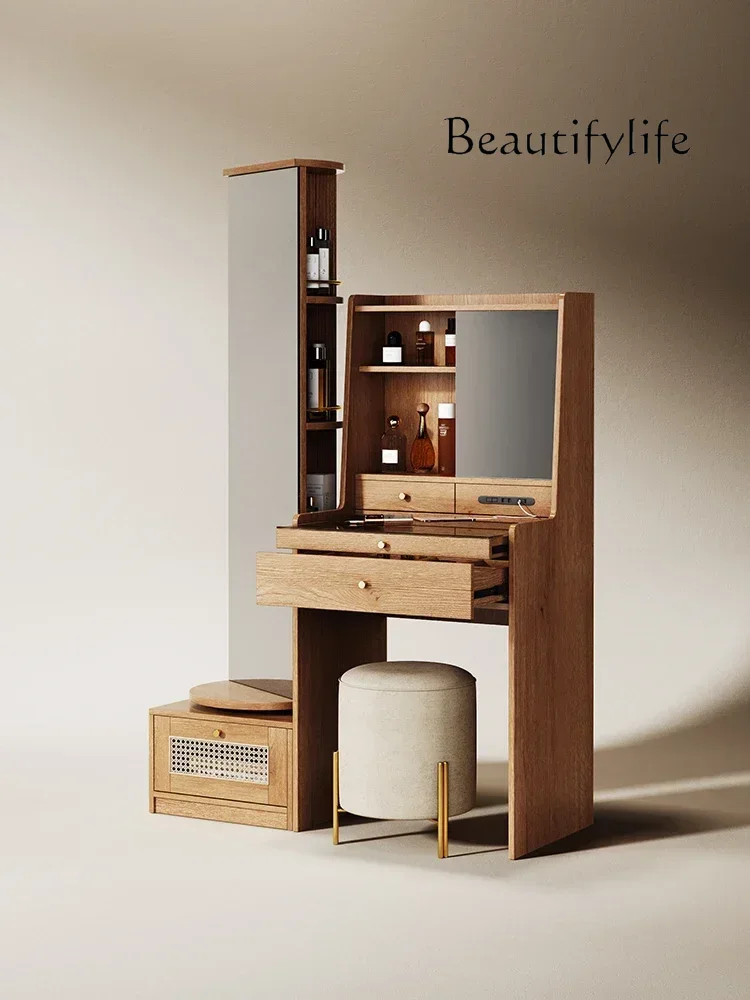 

Silent Style Solid Wood Dressing Table Bedroom Storage Cabinet Integrated with Dressing Mirror Makeup Desk