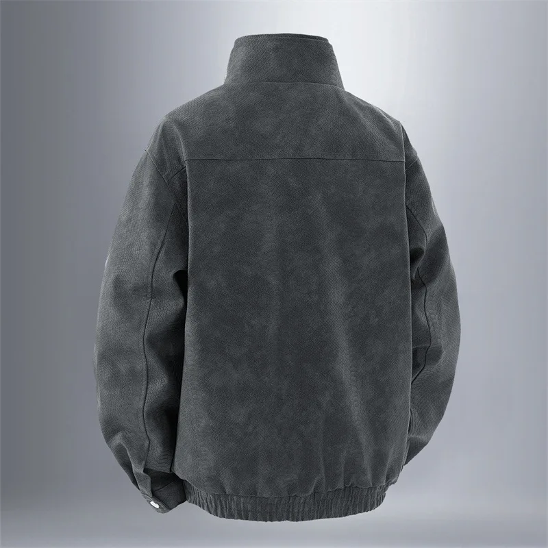 Retro Men's PU Leather Jacket for Spring Autumn Comfortable Flexible Wear-Resistant Durable Fashionable Classic Men's Outerwear