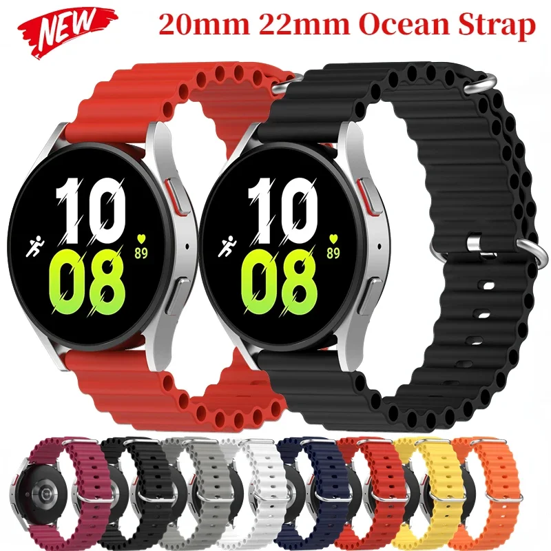 

20mm 22mm Ocean Silicone Strap For Samsung Watch 6/5/4/3 Gear S3/Active 2 Huawei Watch 3 GT Bracelet For Amazfit GTR4/GTS4 Belt