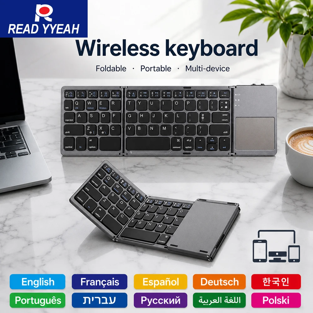 New 3 Folding Keyboard With Touchpad Bluetooth Wireless Keyboard Type C Rechargeable Silent Foldable Keyboard For iPad Tablet