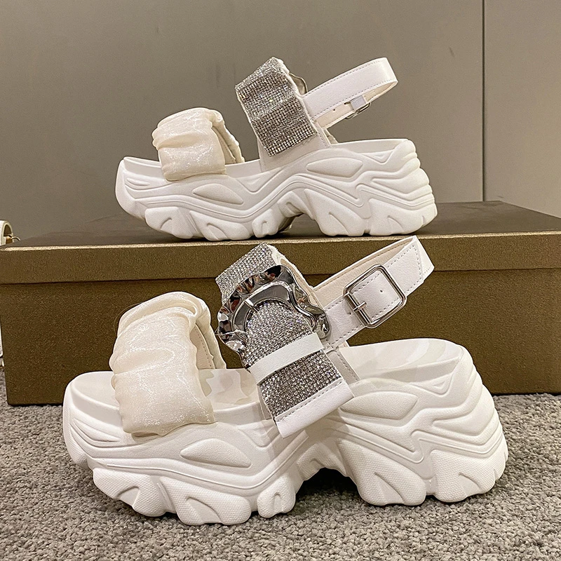 

Women Summer Platform Bling Sandals Breathable Wedges High Heels Ladies Crystal Beach Slippers Chunky Shoes Sandalias Mujer