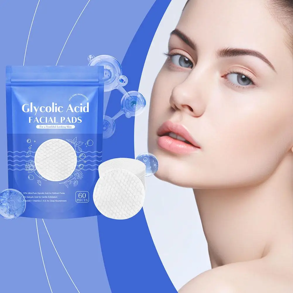 1bag 60pcs Glycolic Acid Cleansing Pads Exfoliating Pads Facial Sponges For Cleansing Exfoliating Daily Cleansing Skin Care L5U9