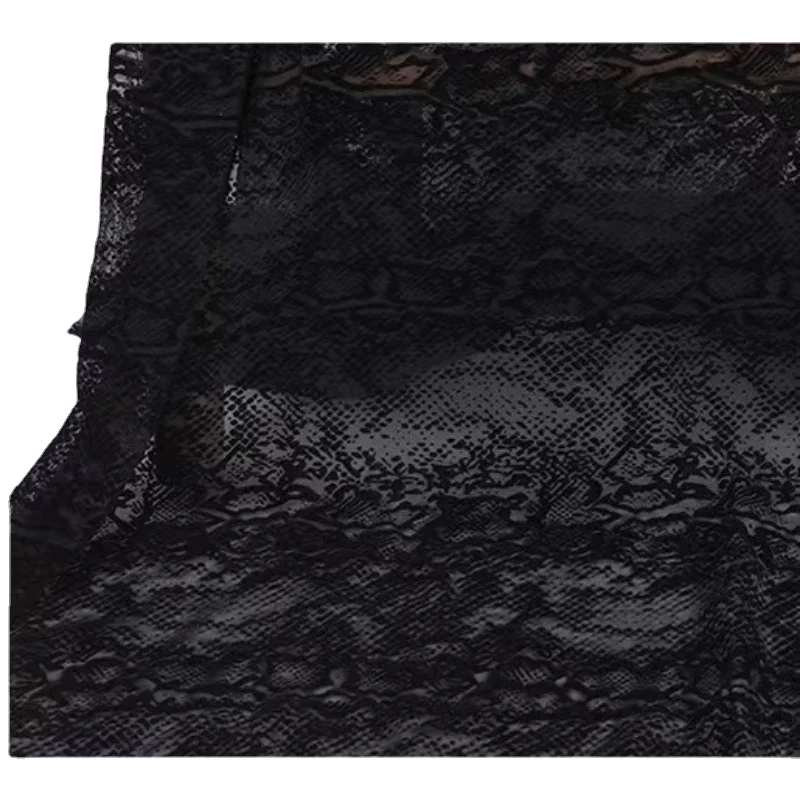 Black Stretchy Flocking Mesh Fabric African Tulle Lace Fabrics Brocade Burnout Velvet Cloth for Sewing Underwear Clothing Dress