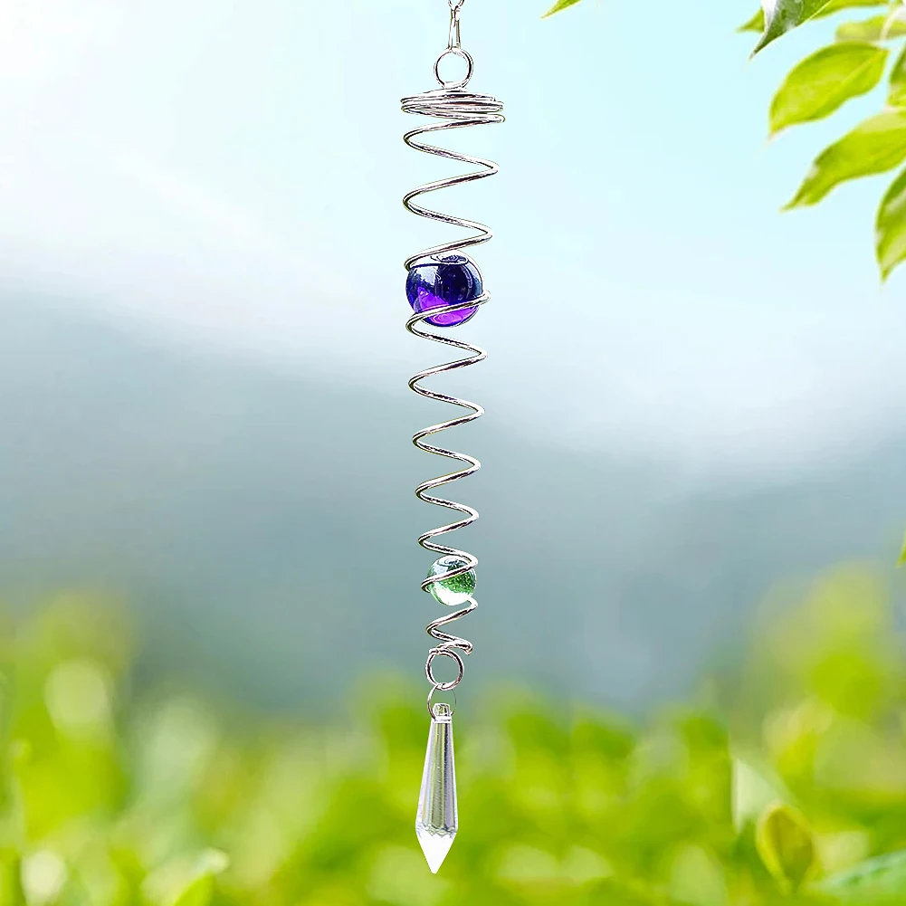 

Metal Spiral Crystal Ball Hanging Wind Chime Glass Double Bead Pendant Home Wedding Outdoor Garden Decoration Yard Bird Repeller