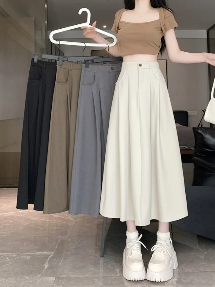 

Korean Minimalist Suit Fabric A-line Skirt Women's Summer High-waisted Slim Flared Umbrella Skirt Multi-color Versatile Workwear