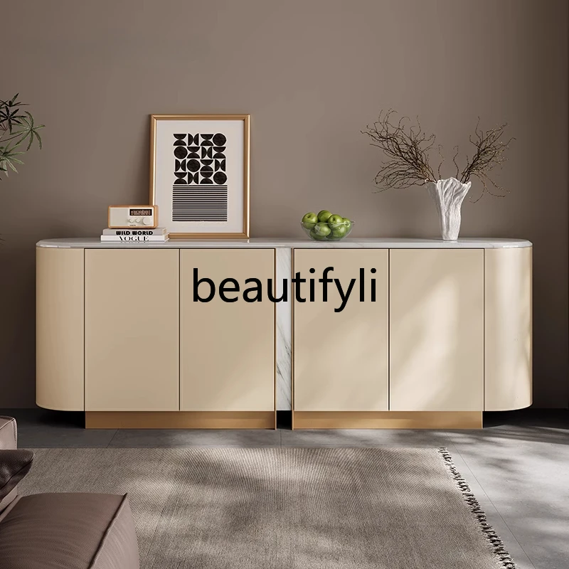 

Natural marble side cabinet, entrance partition cabinet, saddle leather tea cabinet