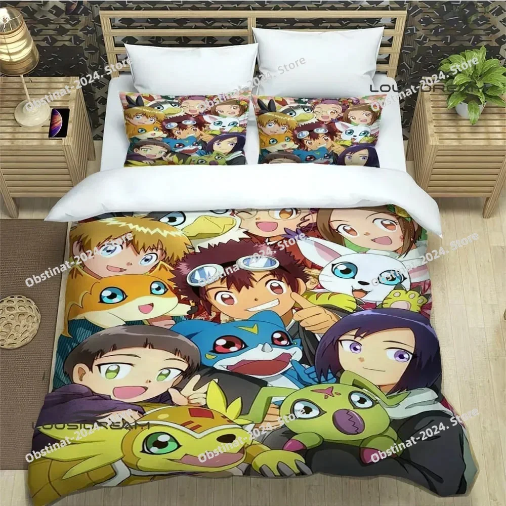 

Digimon Bedding Set Printed Bed Set With Pillowcase Duvet Cover Soft Single Double Queen Super King Size luxury birthday gift