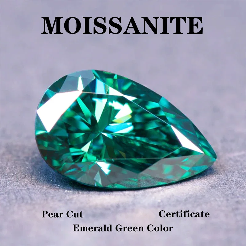 

Moissanite Srone Pear Cut Natural Color Emerald Green for Jewel Making DIY Ring Earrings Main Materials with Certificate