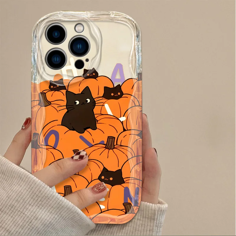 Cute Cat Pumpkin Tpu Case For OPPO A57 A58 A78 A18 A55 A38 A60 A52 A72 A53S A59 A94 A95 A54 A54S A93 A96 A98 A77 A76 A74 A79