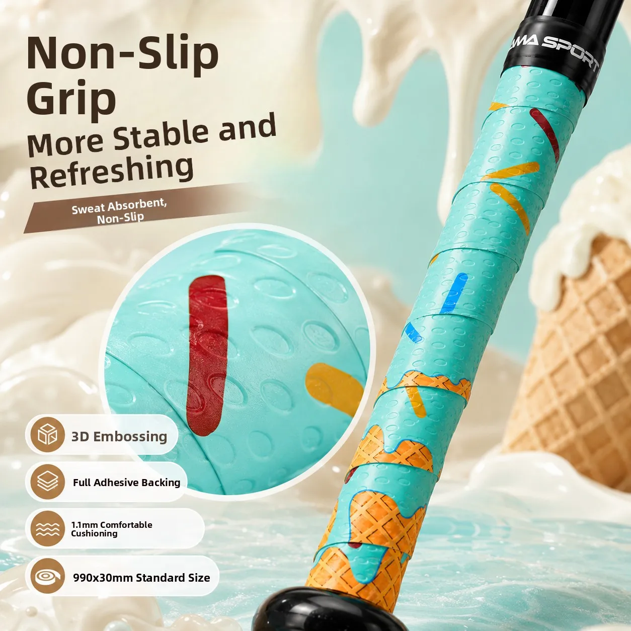 AMASPORT High Aesthetic Baseball Bat Grip Tape Shock Absorption Hand Wrap Strap Softball Bat Handle Cover Gripping Tape