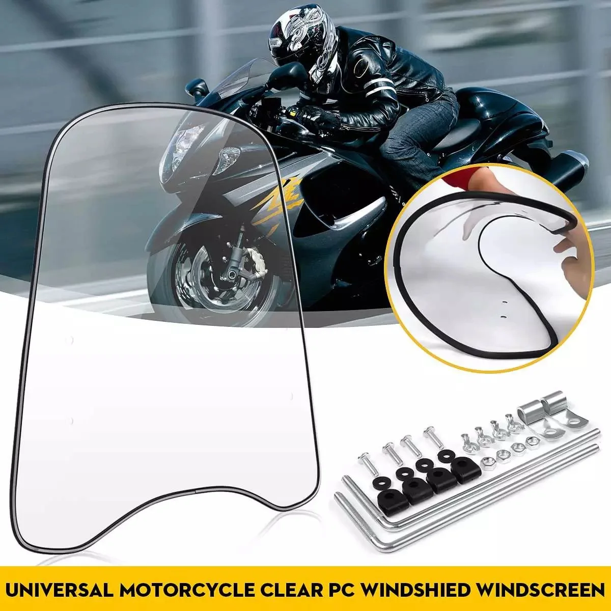 2Mm Thick Universal Motorcycle Windshield Windscreen Clear Deflector Wind Clear