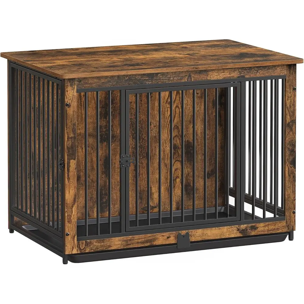 Rustic Brown Dog Crate with Removable Tray