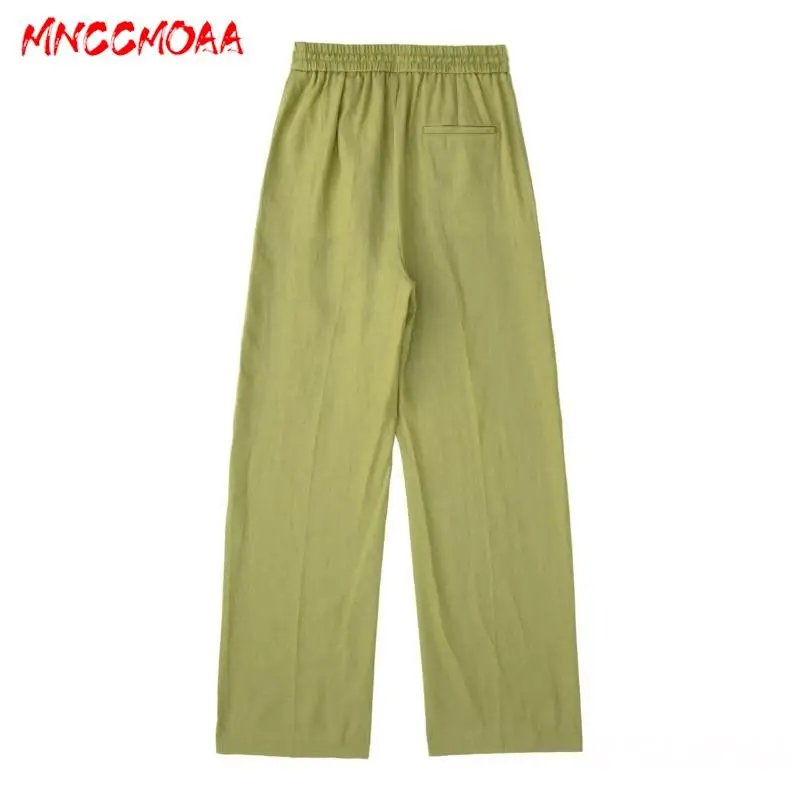 MNCCMOAA-Women\'s High Waist Wide Leg Pants, Solid Color, Casual, Loose, Simplicity, Linen Trousers, Summer Fashion, 2024