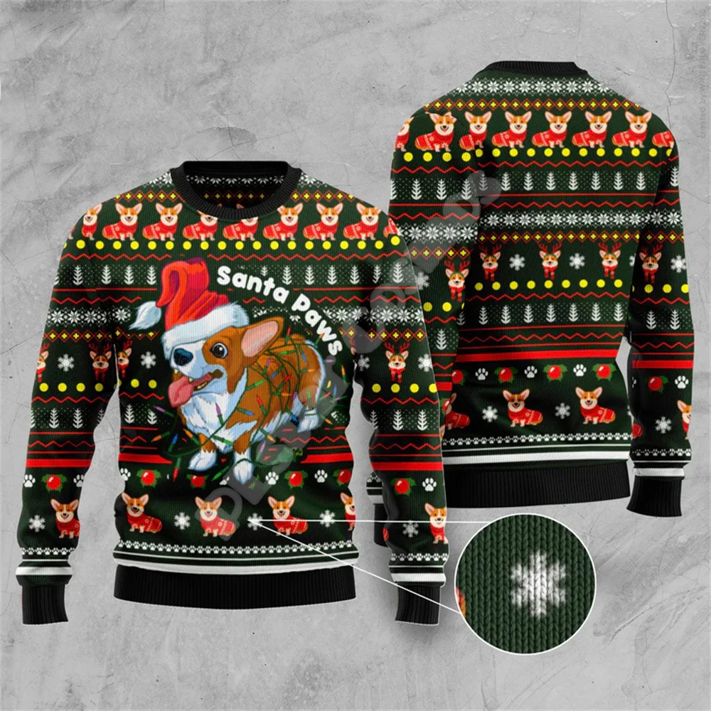 Christmas Santa Claus Cat Dog Knitted Ugly Sweater Graffiti Retro Vintage 3DPrint Pullover Harajuku Casual Funny Streetwear X14
