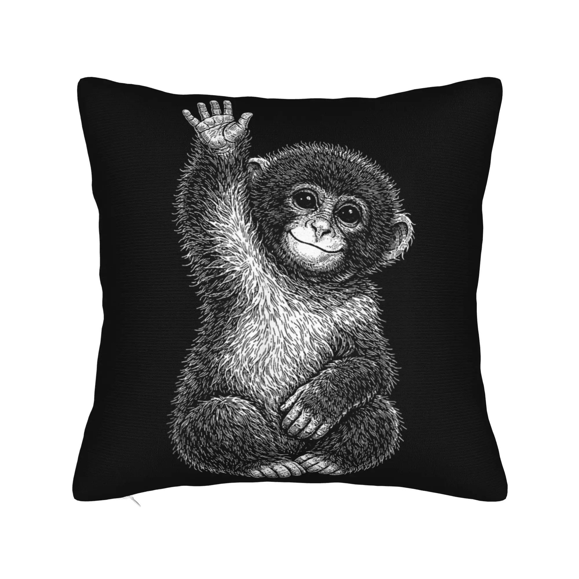 Pillow Cover Monkey Punch Baby Cute Little Monkey Raise His Hand  Kawaii Pillow Case For Wedding Party Home Decor Pillowcases