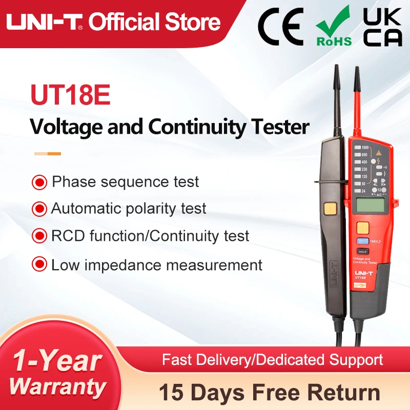 

UNI-T UT18E 1000V AC DC Digital Voltmeter Continuity Tester Phase Sequence Test Voltage Indicator Frequency Meter LCD Display
