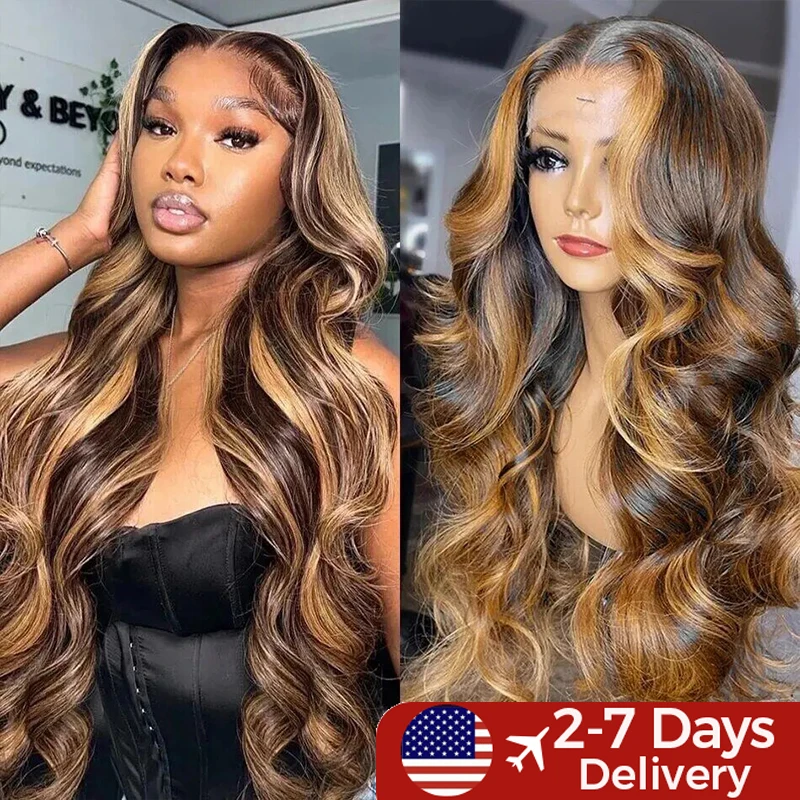 Highlight Wig 13x6 HD Lace Human Hair Frontal Wig Colored 360 Full HD Lace Wigs For Women Honey Blonde Body Wave Lace Front Wigs