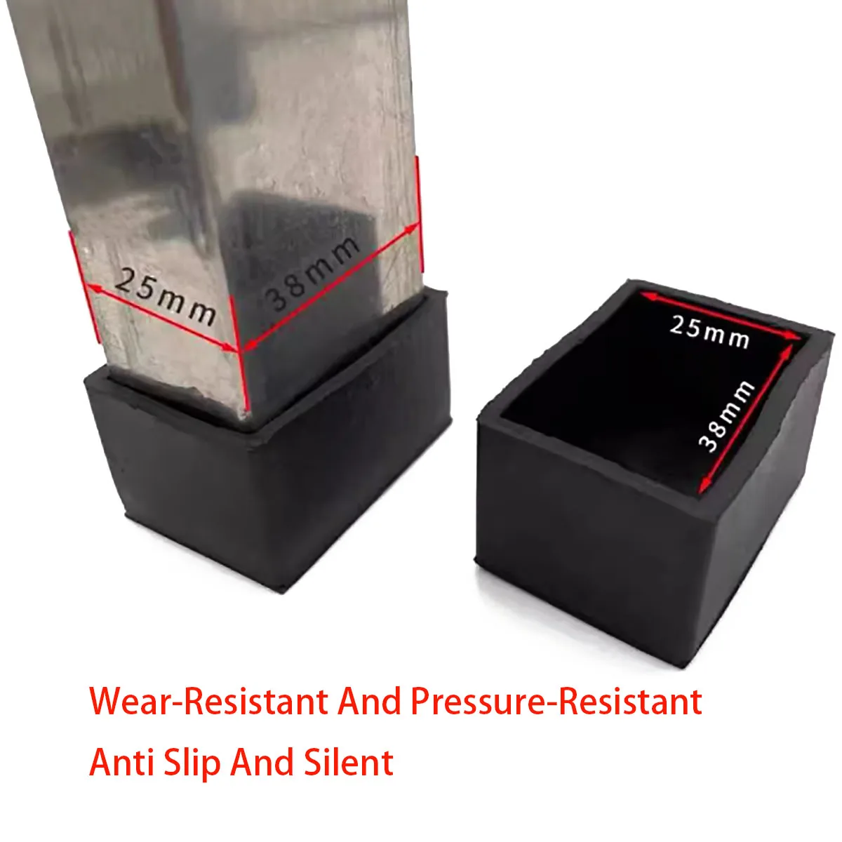 PVC Rectangular Soft Rubber Tube Cover, Table and Chair Foot Pad Protective Cover 15/20/25/30/40/45/50mm image 4