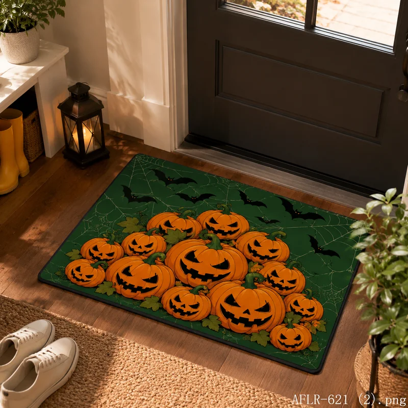 VIKAMA Halloween Pumpkin Entryway Mat, Soft, Non-Slip Indoor/Outdoor Entryway Rug, Halloween Home Decor Rug