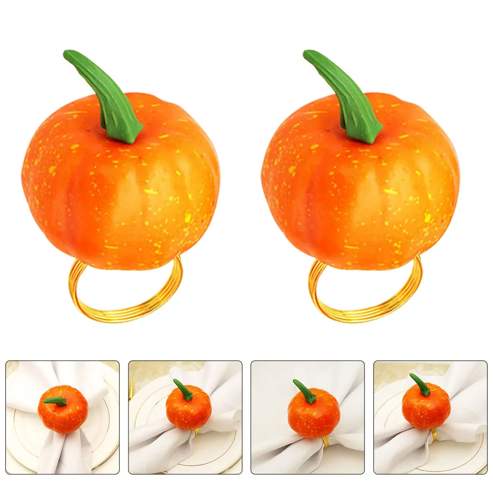 

4pcs Pumpkin Napkin Buckles Halloween Party Decorative Dining Table Adornments Alloy Napkin Holders Bright Color Stylish