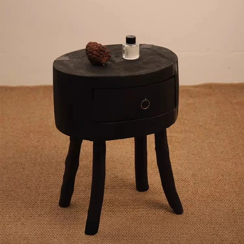 Wabi Sabi Solid Wood Nightstand Creative End Table for Living Room Minimalist Sofa Side Table Small