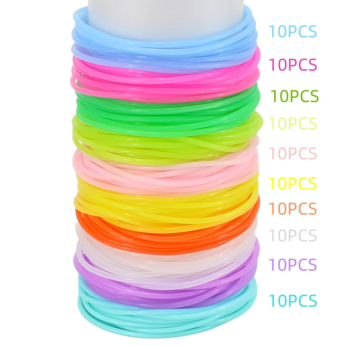 100 Pcs 80s Multicolor Silicone Jelly Rubber Bracelets Hair Ties Women, Mixed Style, Random Color