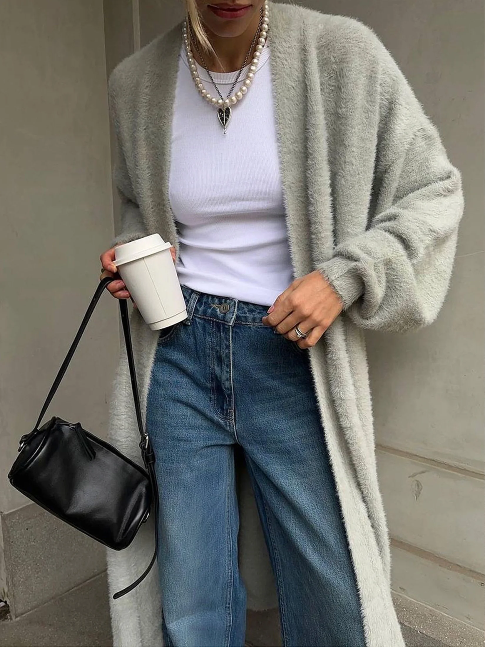 2024 Autumn Winter New Front Open Soft Long Faux Mink Cardigan Women  Lazy Wind Knitted Long Sleeve Top Sweater A2875