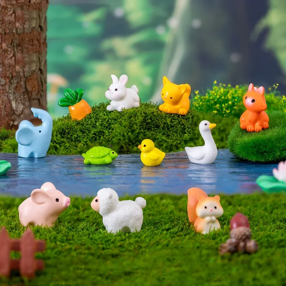 Resin Animal Fox Rabbit Sheep Duck Pig Cat Horse Frog Turtle Snake Koala Figurine Miniature Fairy Garden Decoration Accessories