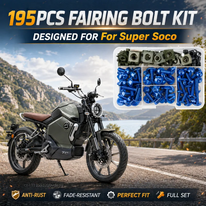 195Pcs Motorcycle Aluminum Fairing Bolt Screws Kit Nut Clips For Super Soco CPx CUmini CUx TC 50 TC Max Wanderer TCMax CNC