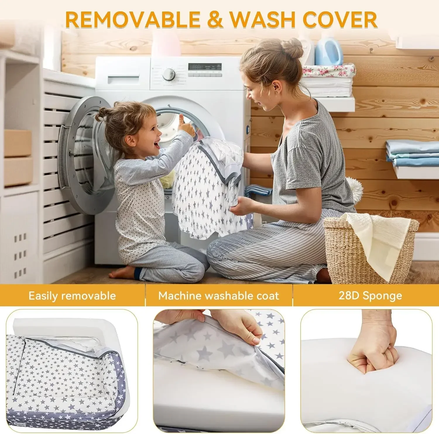 Toddler Travel Bed Foldable Portable Baby Cot Three In One Little Sofa Play Mat Floor Bed Kids Oxford Fabric Star Print Lightwei