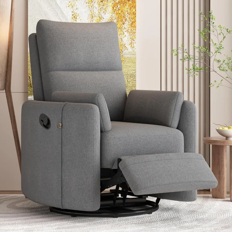 Swivel Rocker Glider Nursery, Manual Recliner Chair Single Sofa Chair for Adults, Linen Fabric Rocker Chair