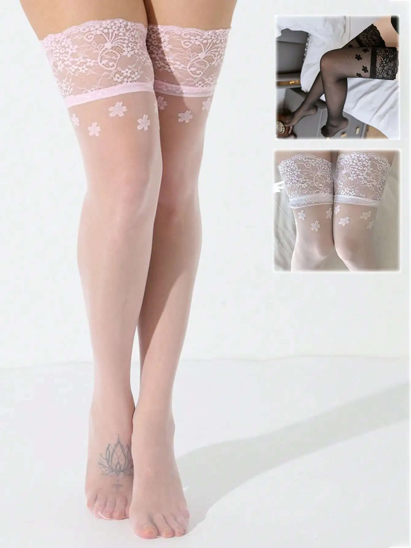 

Розовые кружевные чулки-ботфорты «Сакура» с нескользящим силиконом, цветочный узор, сексуальные чулки выше колена для высоких женщин