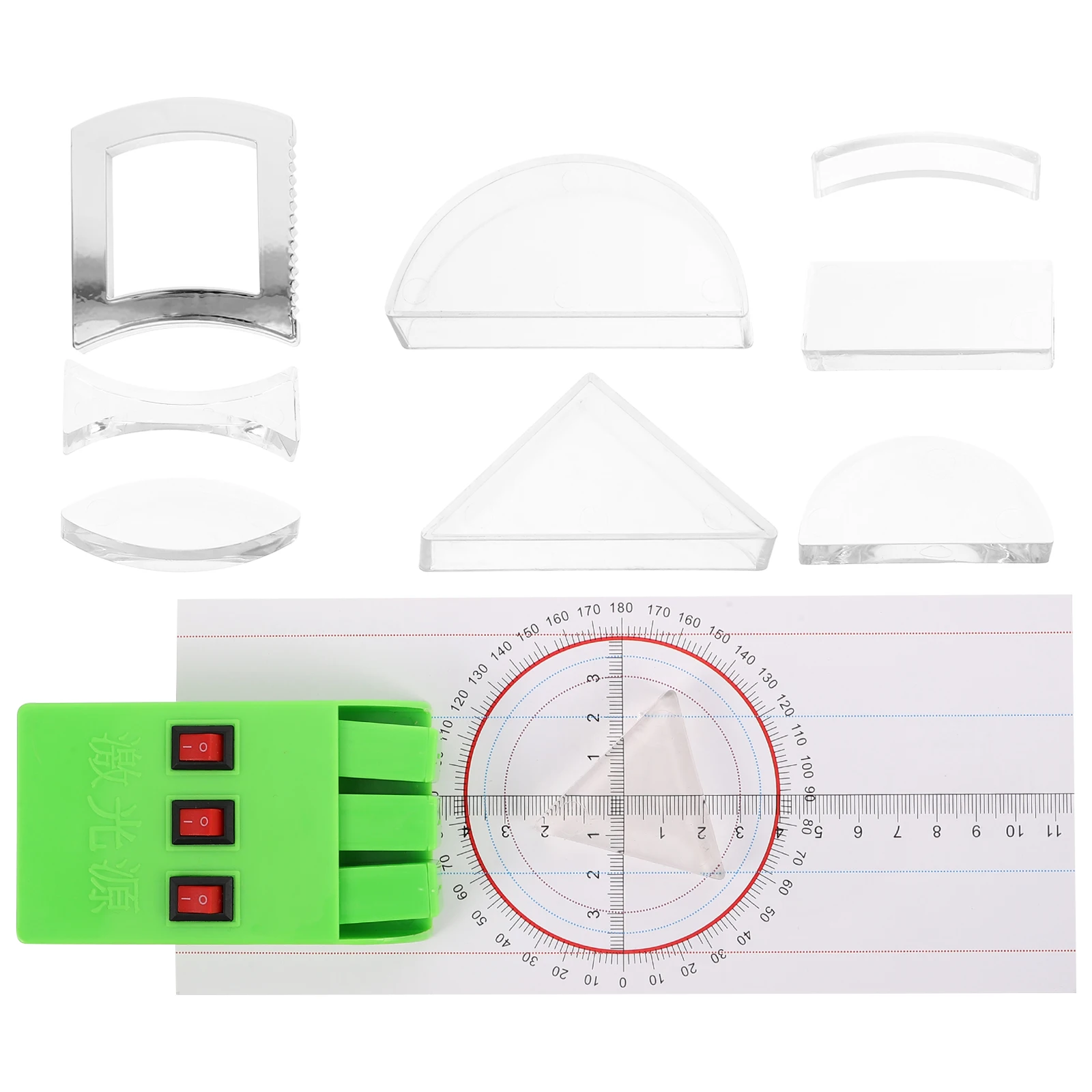 

1 set 1 Set Optical Experiment Kit Physics Science Tools With Convex Concave Lenses Triangular Prism For Teaching Demonstrations