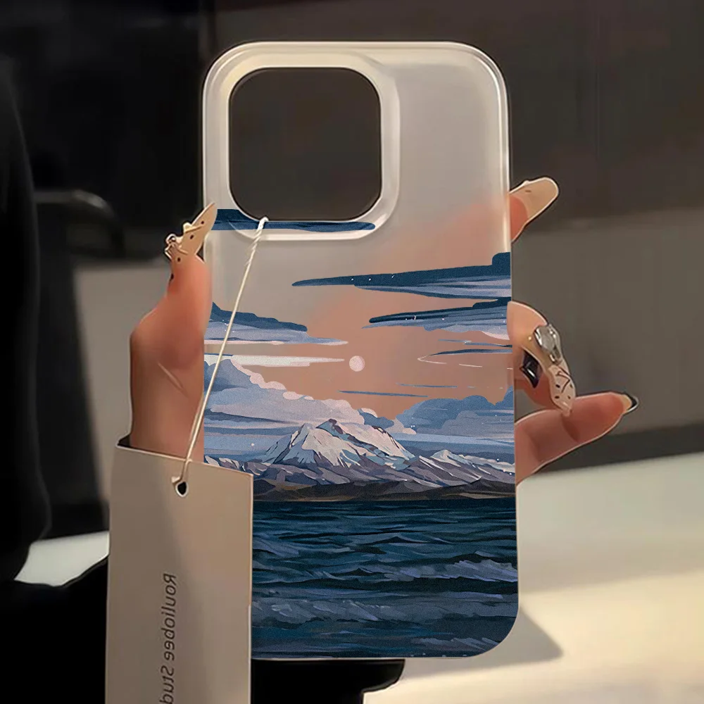 Anime Landscape Phone Case For iPhone 11 14 16 15 Pro Max 14 Plus 15Pro 13 12 Mini Cases Sunset Snow Mountain Scenery Soft Cover