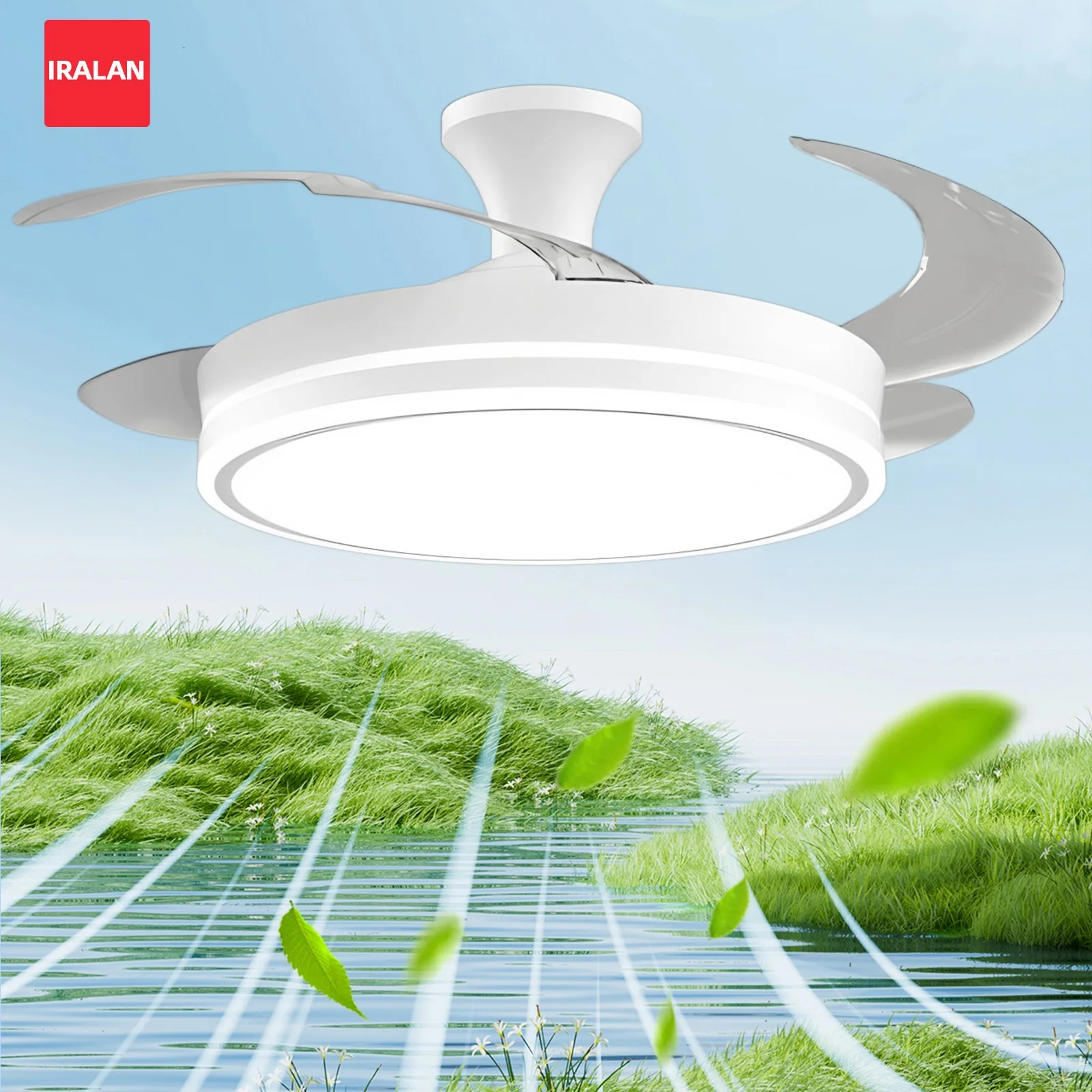 Retractable Ceiling Fan with Light Smart Remote Control 6 Speed Invisible Ceiling Fan Light Home Cooling Electric Fan Bedroom