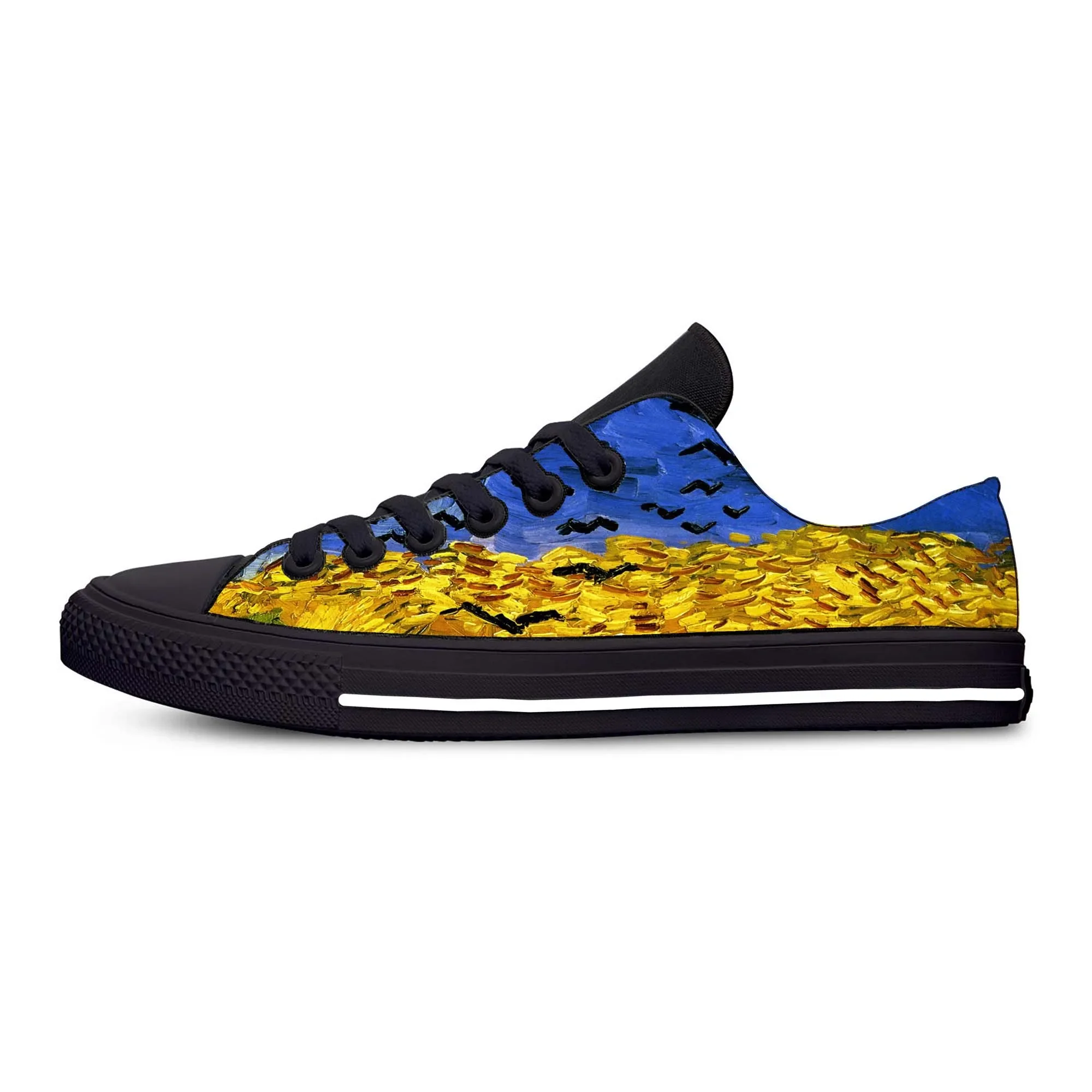 Vincent Van Gogh noche estrellada pintura al óleo moda Casual zapatos de tela baja cómoda transpirable personalizado hombres mujeres zapatillas de deporte