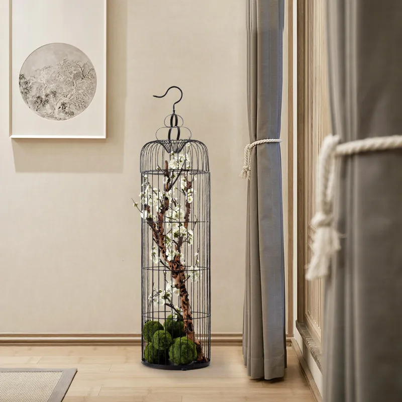 Yjq1 new Chinese style large floor plum blossom bird cage simulation fake vase handicraft hotel living room soft decoration