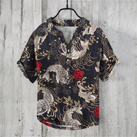 Men's Short Sleeve V-Neck Shirt Short Sleeve 3D Printed Linen Shirt Retro Fish Quality Comfortable Men's Breathable Quick Dry To