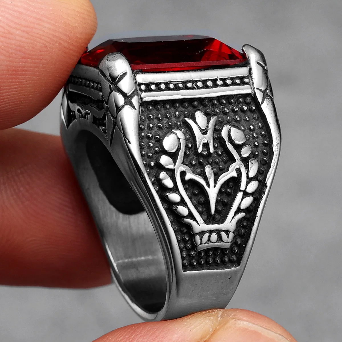 Gemstone Men Rings 316L Stainless Steel Gem Precious Stones Treasure Rock Punk for Biker Male Boyfriend Jewelry Best Xmas Gift