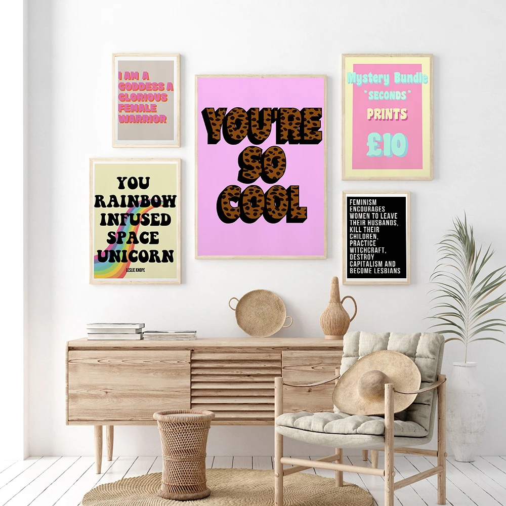 Rainbow Girl Power Wall Art Print Feminist Poster TV Quote Music Feminism Canvas Painting Colorful Home Decoration Pictures