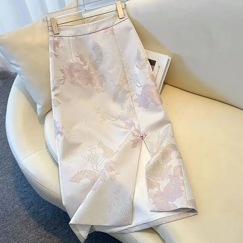 

Chinese Style Embroidered National New Spring and Summer Slimming High Waist Mid-length Bag Jacquard Pear-shaped Belly Covering