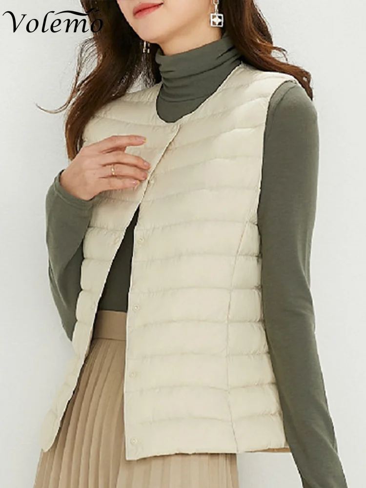 

2023 New Women Sleeveless Puffer Jacket Spring Winter Female 90% White Duck Down Ultra Lightweight Packable Warm Down Liner Vest