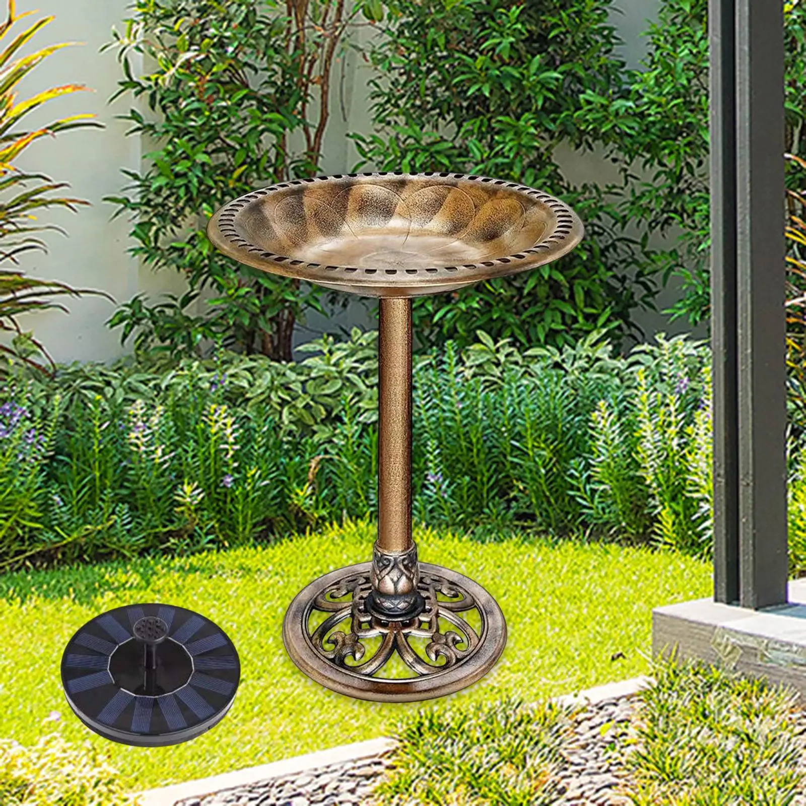 Garden Bird Bath Decoration Balcony Solar Powered water Fountain Green