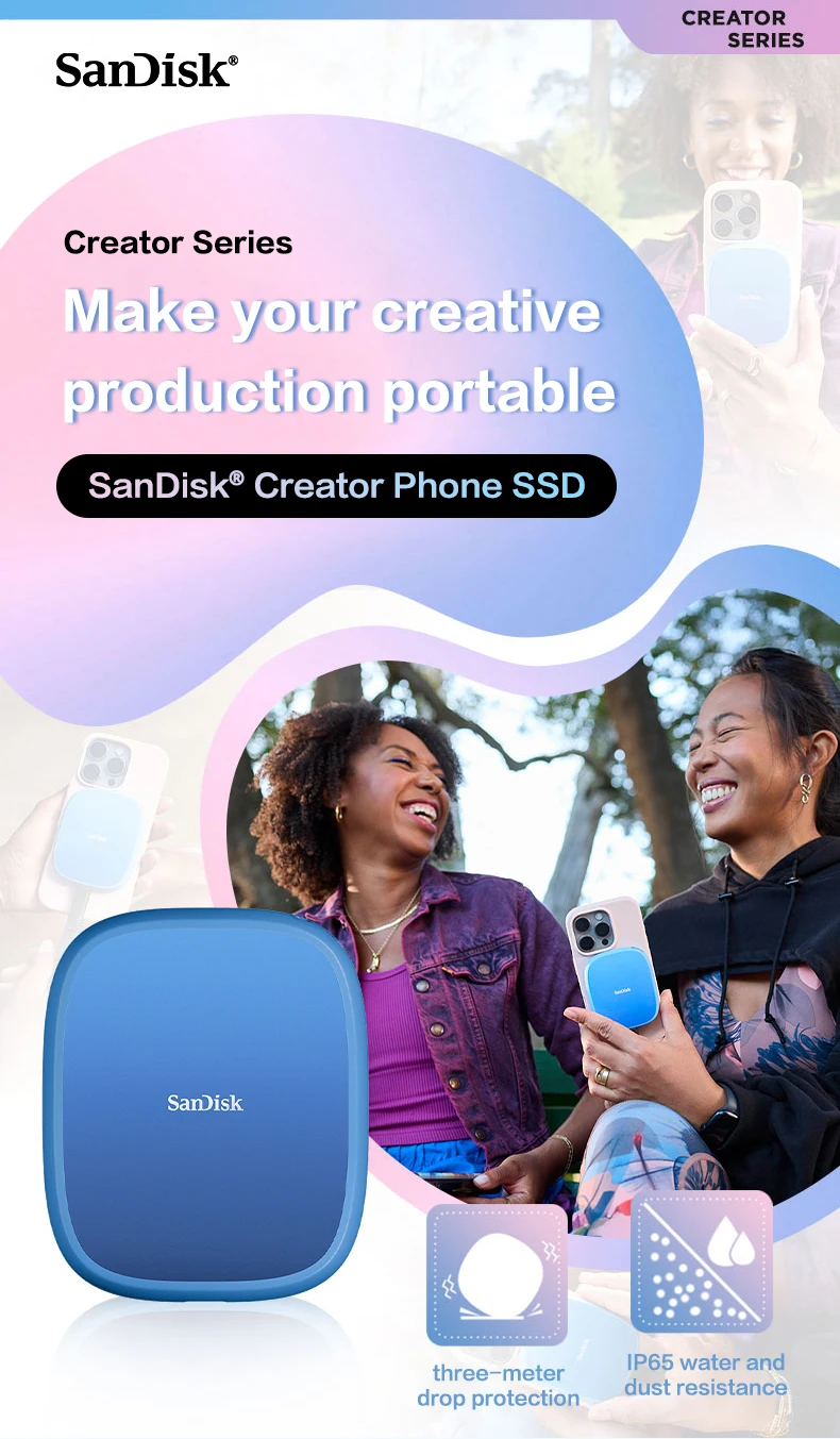Original SanDisk Creator Phone SSD E62C 1TB 2TB MagSafe USB 3.2 Gen2 Typ-C Bis zu 1000MB/s Externe SSD für iPhone 15 16 17 PC – Detail 1