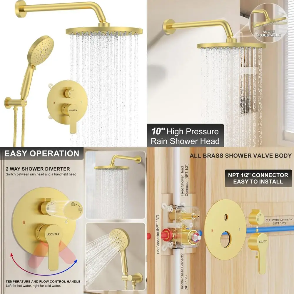 

Роскошная душевая система из матового золота с насадкой высокого давления, 3-позиционными регулировками и функцией портативного использования.